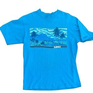 Vtg Hanes Beefy T Hawaii Shirt USA Single Stitch Graphic Blue Adult L 42-44